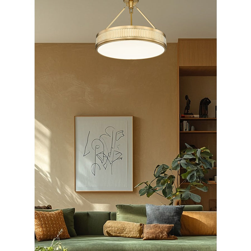 Z-Lite Quinn 3 Light Semi Flush Mount, Modern Gold/White