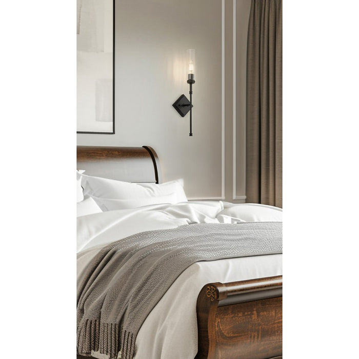 Z-Lite Esme 1 Light Wall Sconce, Matte Black/Clear