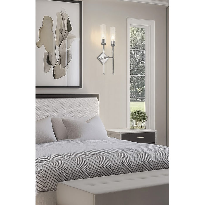Z-Lite Esme 2 Light Wall Sconce, Brushed Nickel/Clear