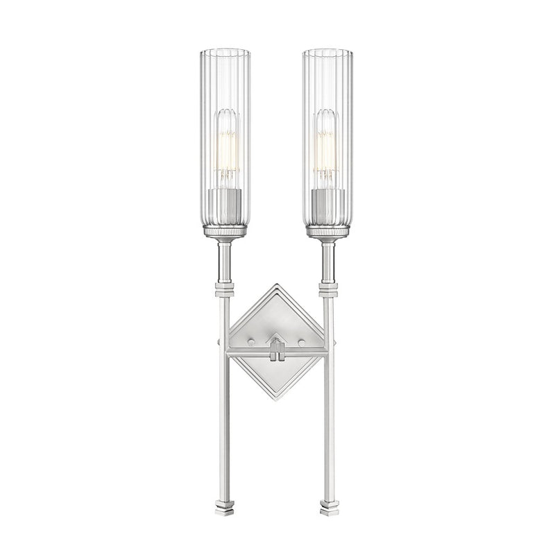 Z-Lite Esme 2 Light Wall Sconce, Brushed Nickel/Clear
