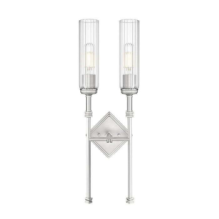 Z-Lite Esme 2 Light Wall Sconce, Brushed Nickel/Clear