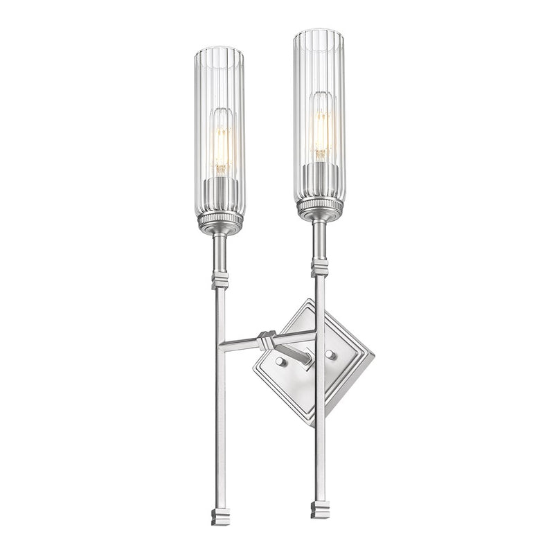 Z-Lite Esme 2 Light Wall Sconce, Brushed Nickel/Clear