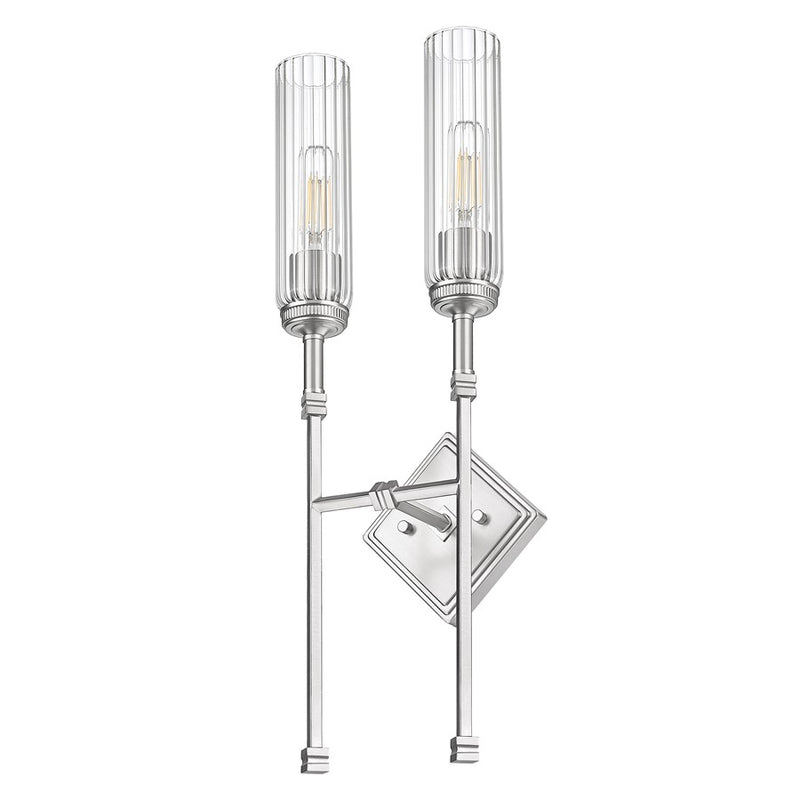 Z-Lite Esme 2 Light Wall Sconce, Brushed Nickel/Clear