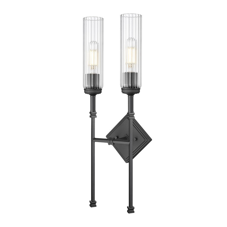 Z-Lite Esme 2 Light Wall Sconce, Matte Black/Clear - 3047-2S-MB