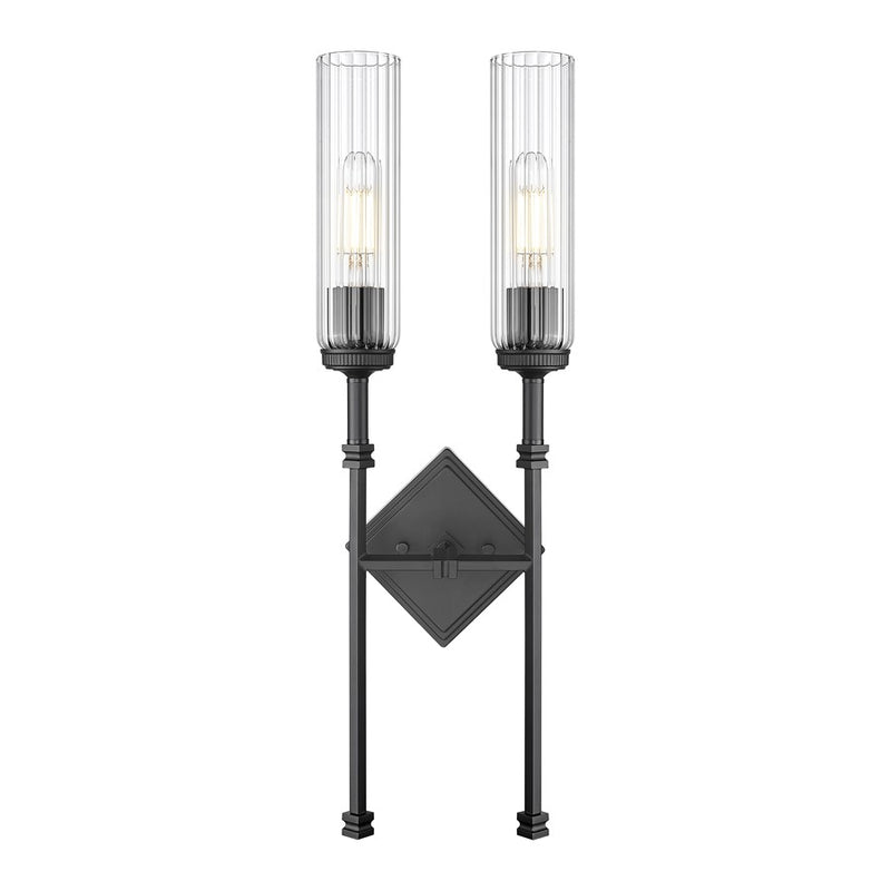 Z-Lite Esme 2 Light Wall Sconce, Matte Black/Clear