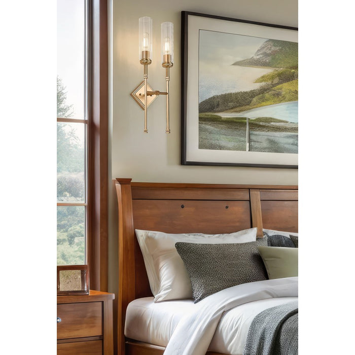 Z-Lite Esme 2 Light Wall Sconce, Modern Gold/Clear