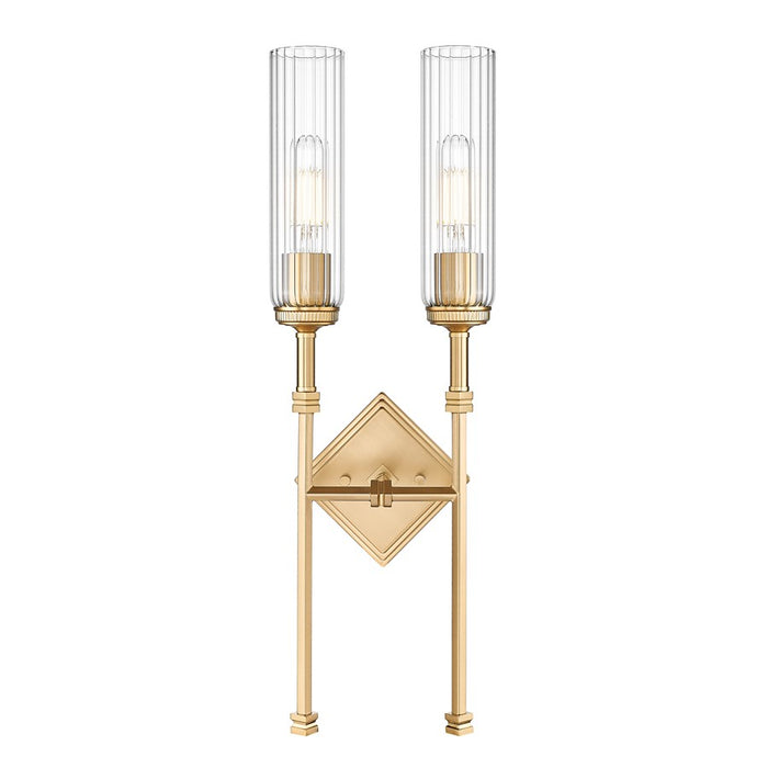 Z-Lite Esme 2 Light Wall Sconce, Modern Gold/Clear