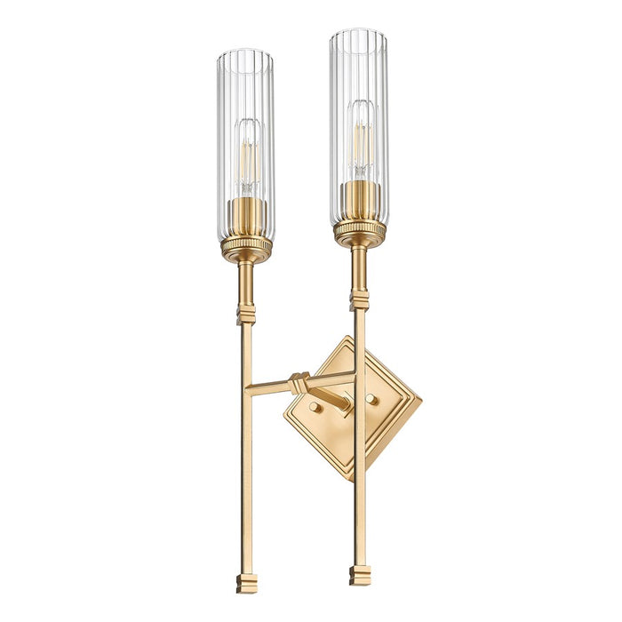 Z-Lite Esme 2 Light Wall Sconce, Modern Gold/Clear