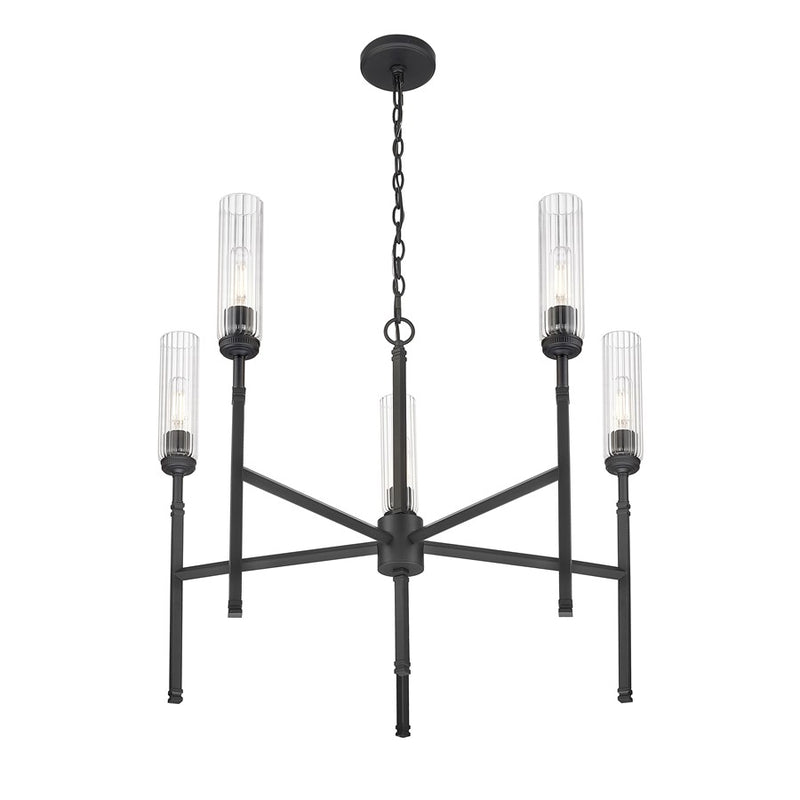Z-Lite Esme 5 Light Chandelier, Matte Black/Clear