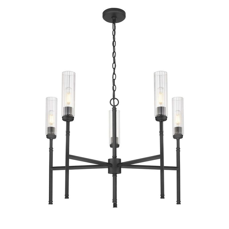 Z-Lite Esme 5 Light Chandelier, Matte Black/Clear