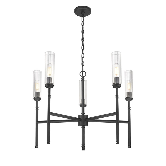 Z-Lite Esme 5 Light Chandelier, Matte Black/Clear