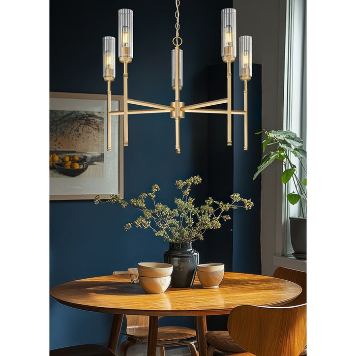 Z-Lite Esme 5 Light Chandelier, Modern Gold/Clear