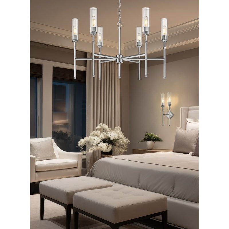 Z-Lite Esme 6 Light Chandelier, Brushed Nickel/Clear