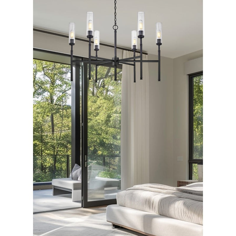 Z-Lite Esme 6 Light Chandelier, Matte Black/Clear