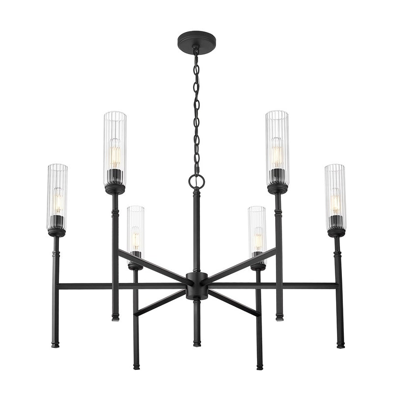 Z-Lite Esme 6 Light Chandelier, Matte Black/Clear
