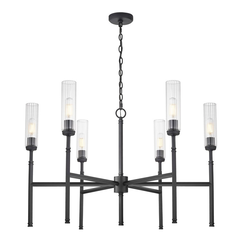 Z-Lite Esme 6 Light Chandelier, Matte Black/Clear