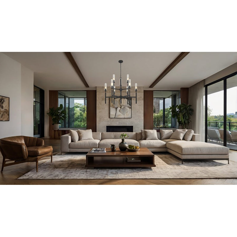 Z-Lite Esme 9 Light Chandelier, Matte Black/Clear