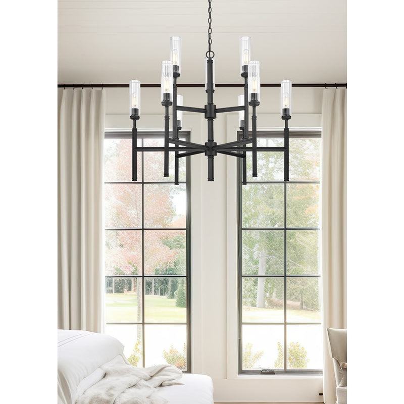 Z-Lite Esme 9 Light Chandelier, Matte Black/Clear