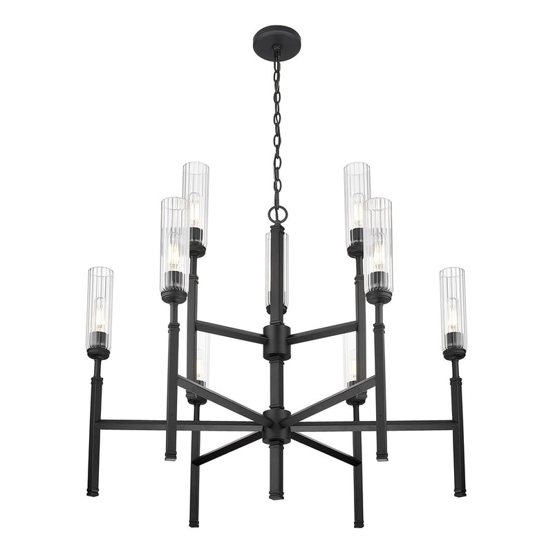 Z-Lite Esme 9 Light Chandelier, Matte Black/Clear