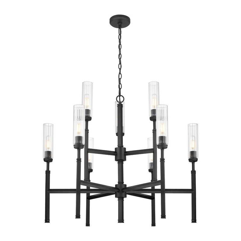 Z-Lite Esme 9 Light Chandelier, Matte Black/Clear