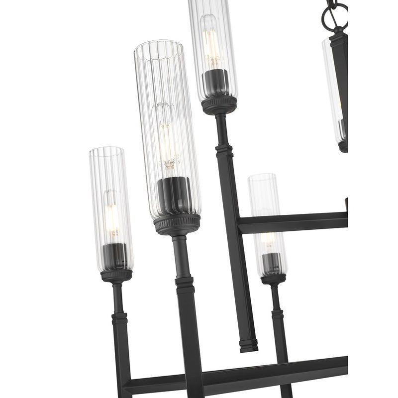 Z-Lite Esme 9 Light Chandelier, Matte Black/Clear