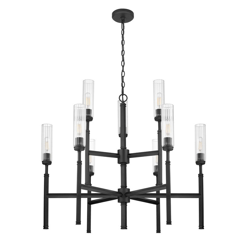 Z-Lite Esme 9 Light Chandelier, Matte Black/Clear