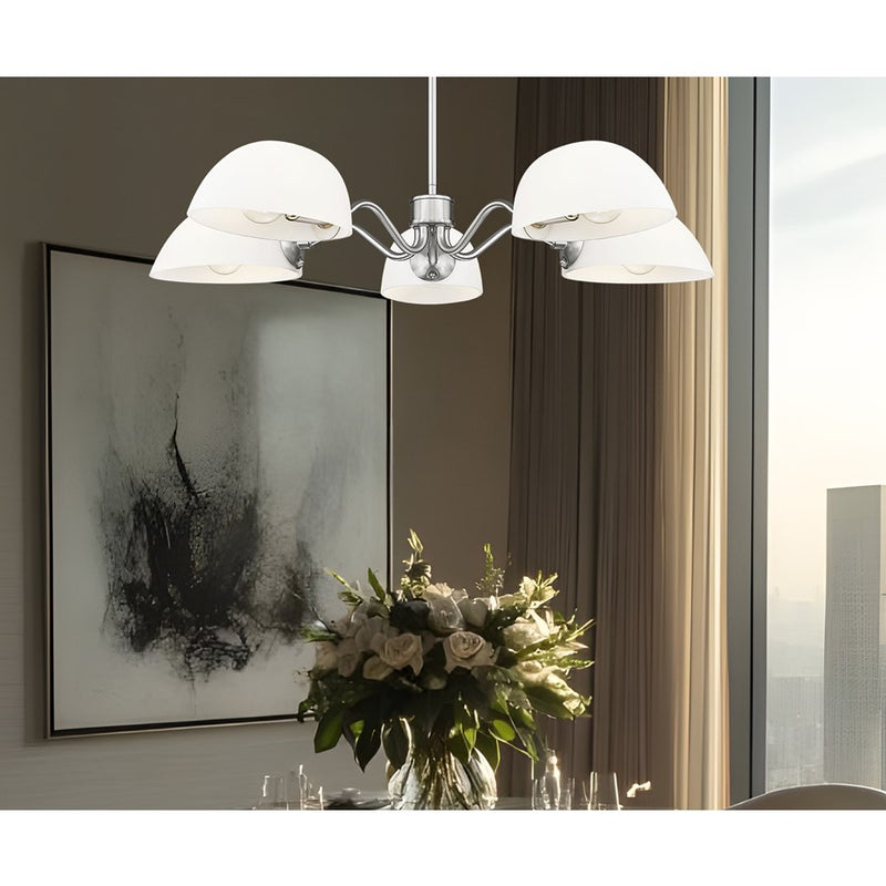 Z-Lite Breton 5 Light Chandelier, Brushed Nickel/White