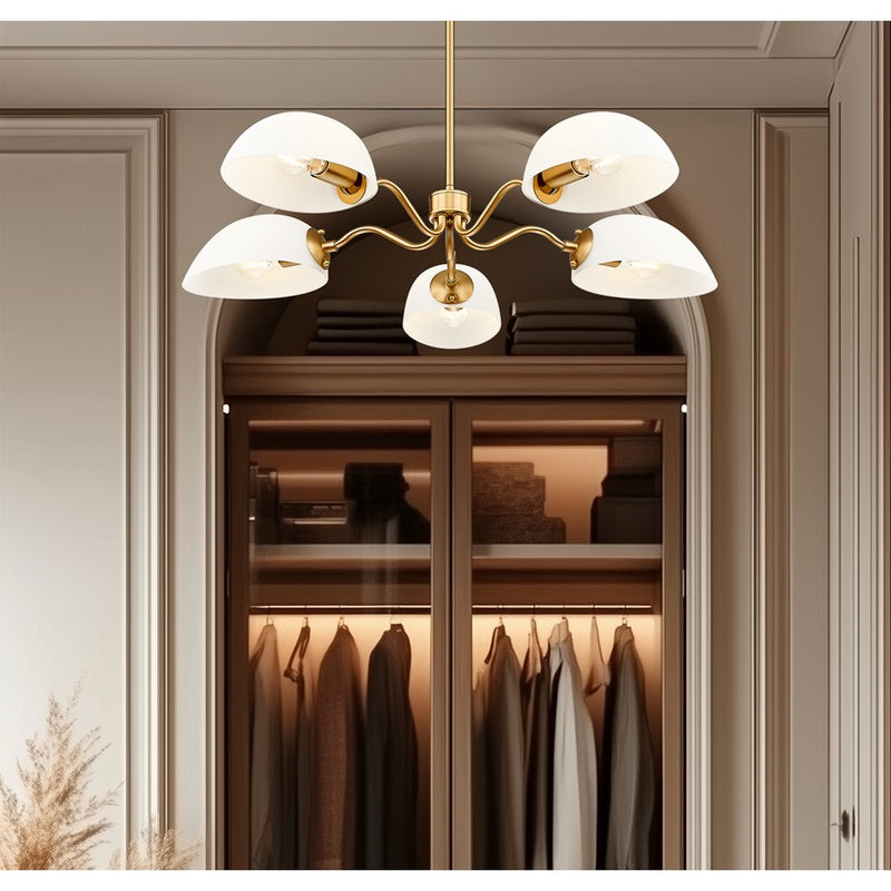 Z-Lite Breton 5 Light Chandelier, Modern Gold/White