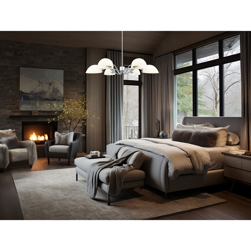 Z-Lite Breton 6 Light Chandelier, Brushed Nickel/White