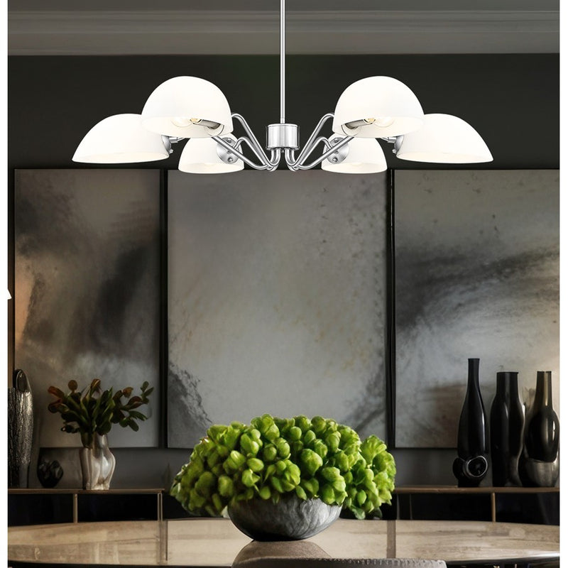 Z-Lite Breton 6 Light Chandelier, Brushed Nickel/White