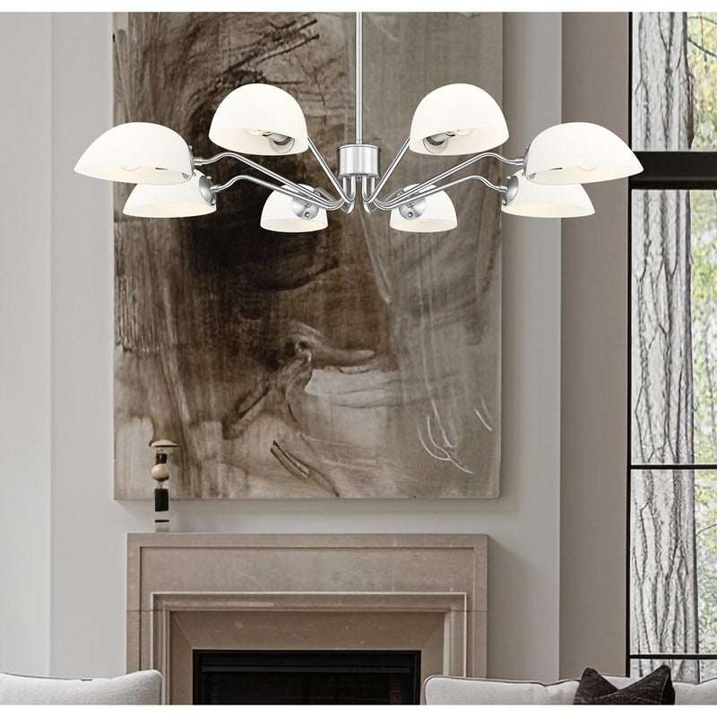 Z-Lite Breton 8 Light Chandelier, Brushed Nickel/White