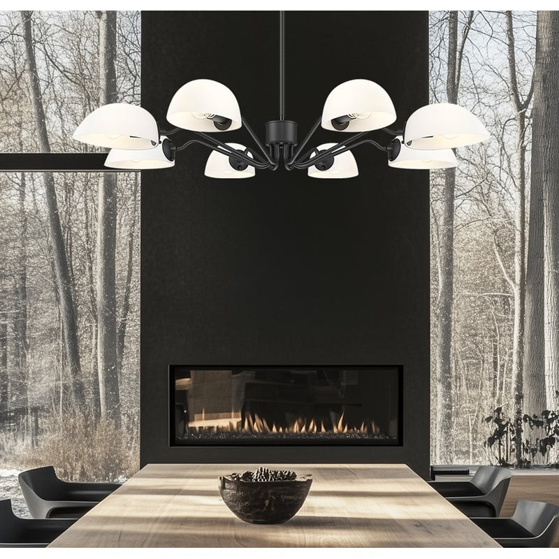 Z-Lite Breton 8 Light Chandelier, Matte Black/White