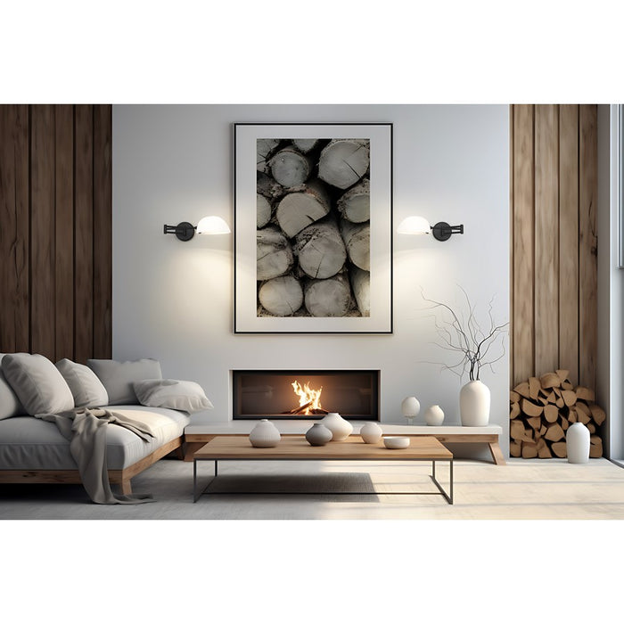 Z-Lite Breton 1 Light Wall Sconce, Matte Black/White