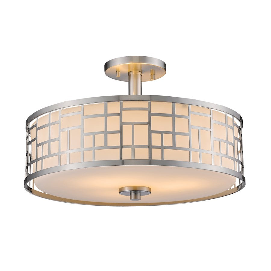 Z-Lite Elea 3 Light Semi-Flush Mount, 16.25x10.25", Nickel, Opal - 330-SF16-BN