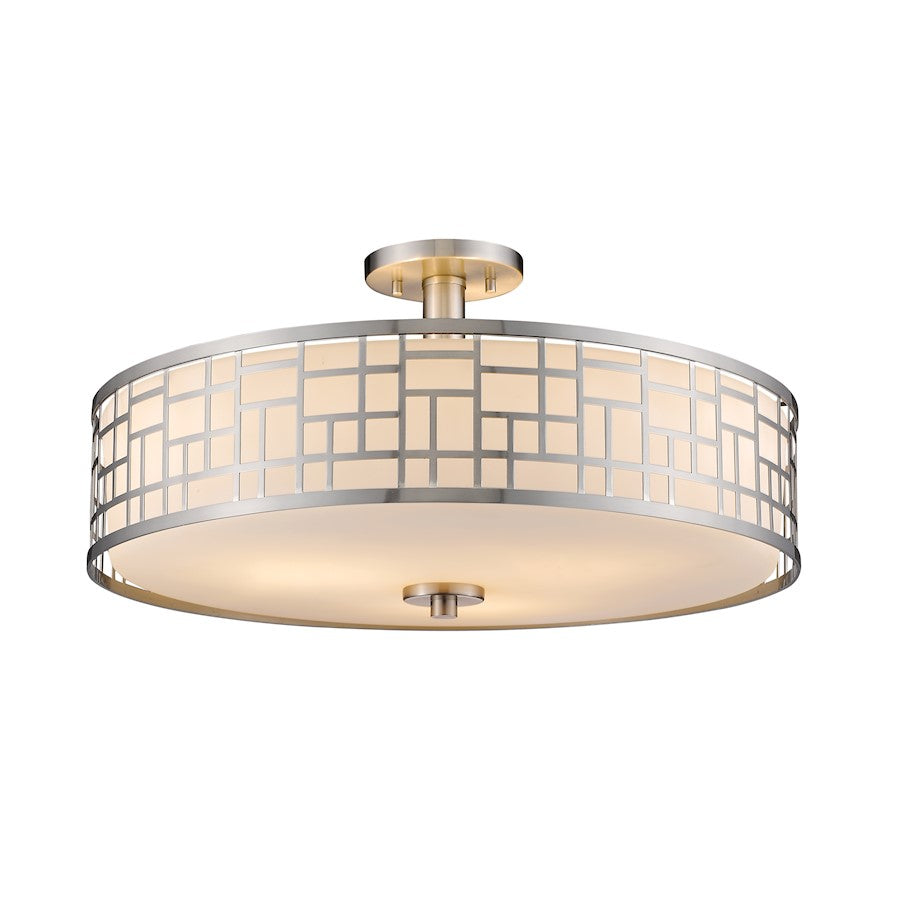 Z-Lite Elea 3 Light Semi-Flush Mount, 20.5x10.5", Nickel, Opal - 330-SF20-BN