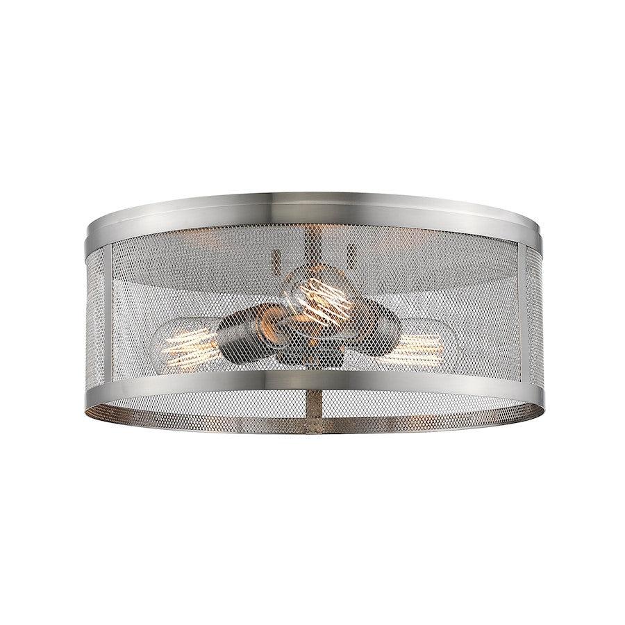 Z-Lite Meshsmith 3 Light Flush Mount, 14.875x14.875x6", Nickel, Nickel - 331F14-BN