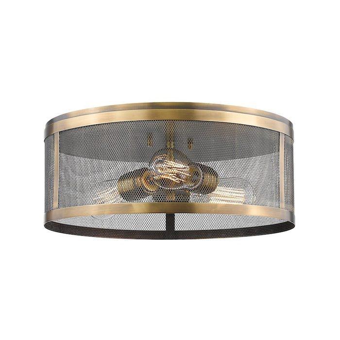 Z-Lite Meshsmith 3 Light Flush Mount, 14.875x14.875x6, Natural Brass - 331F14-NB