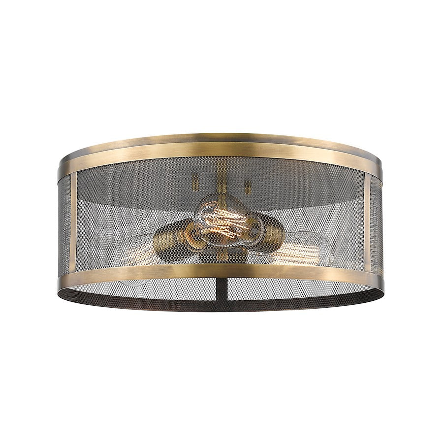 Z-Lite Meshsmith 3 Light Flush Mount, 14.875x14.875x6, Natural Brass - 331F14-NB