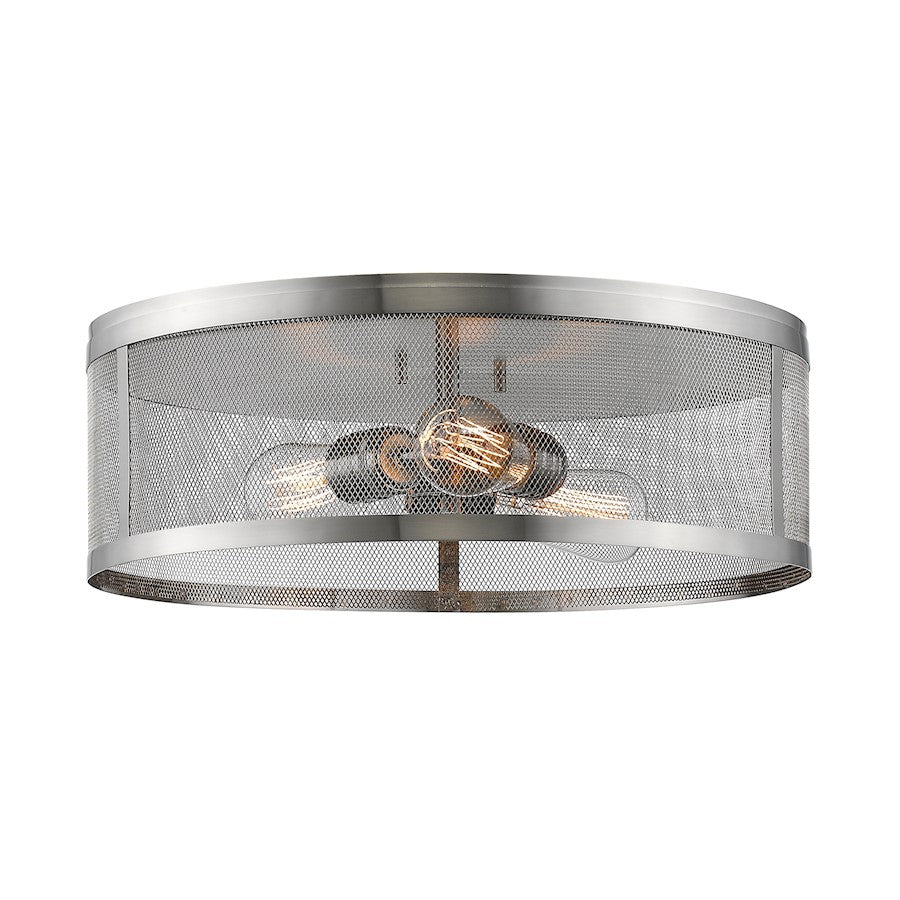Z-Lite Meshsmith 3 Light Flush Mount, 18x18x6", Nickel, Nickel - 331F18-BN