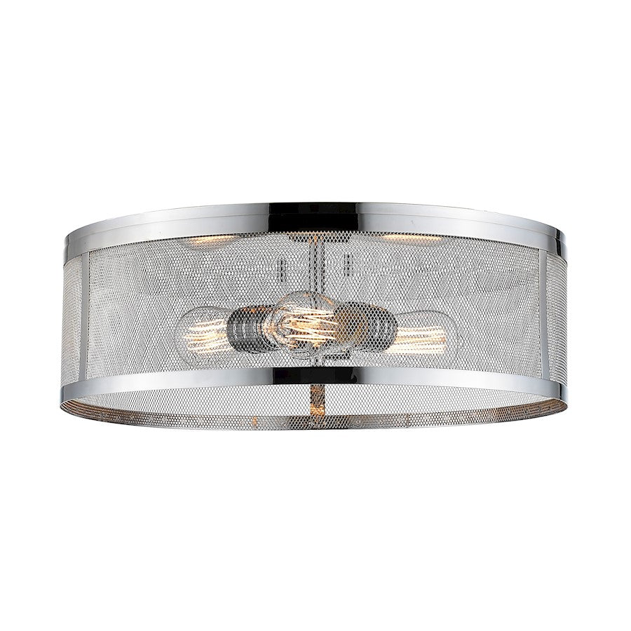 Z-Lite Meshsmith 3 Light Flush Mount, 18x18x6", Chrome, Chrome - 331F18-CH
