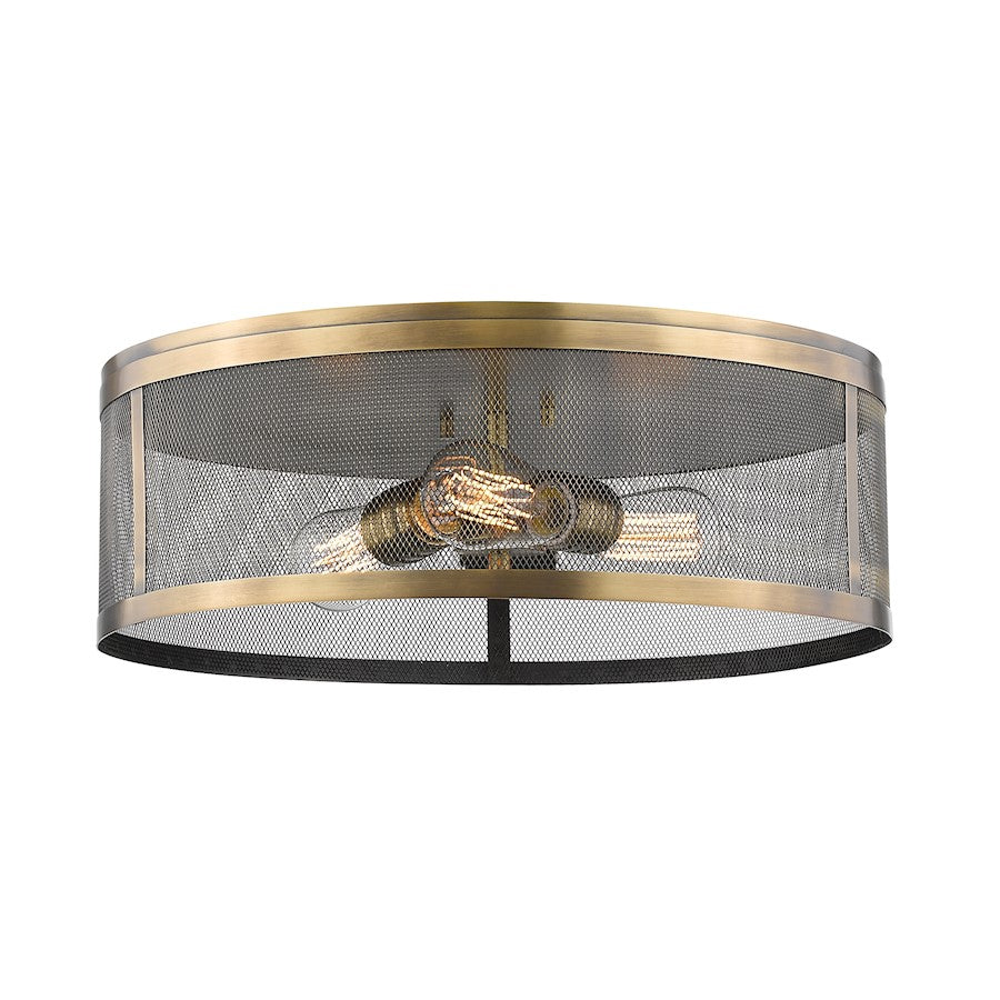Z-Lite Meshsmith 3 Light Flush Mount, 18x18x6, Natural Brass - 331F18-NB