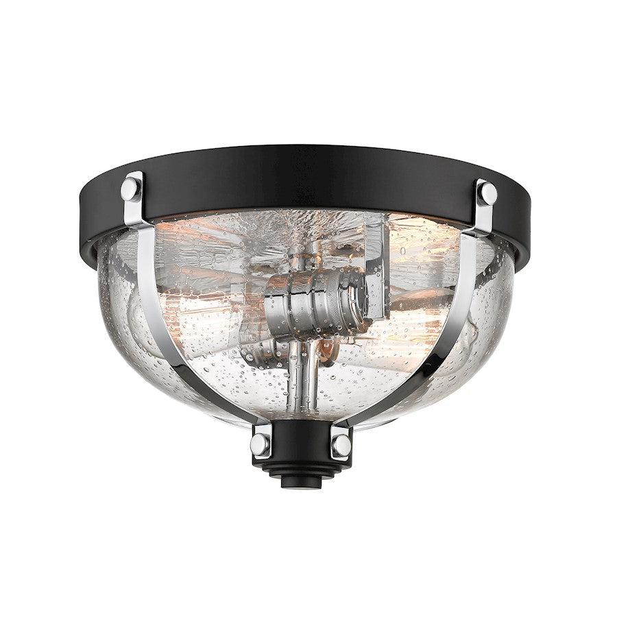 Z-Lite Burren 2 Light Flush Mount, Matte Black/Chrome/Seedy - 337F2MB-CH