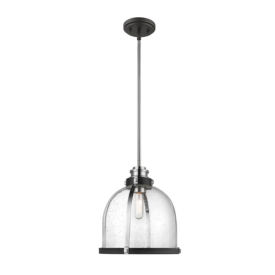 Z-Lite Burren 1 Light Pendant, Matte Black/Chrome/Seedy - 337P12MB-CH