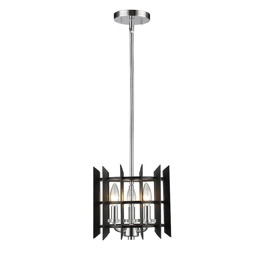 Z-Lite Haake 3 Light Mini Pendant, Chrome/Matte Black - 338-10MB-CH