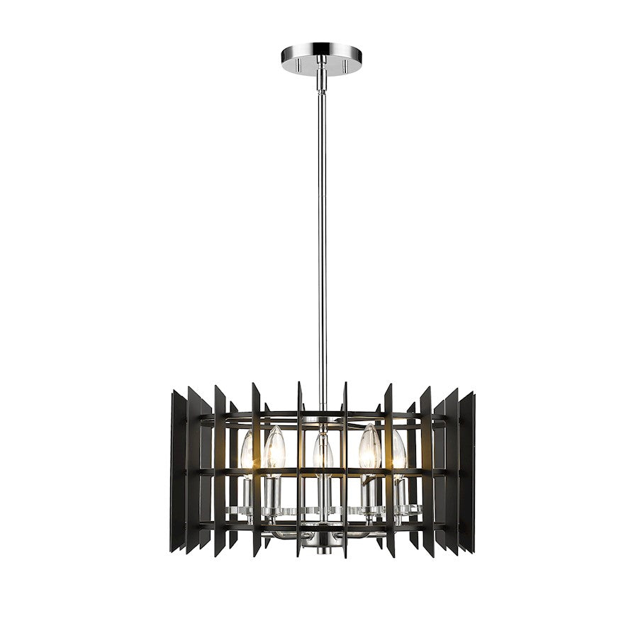 Z-Lite Haake 5 Light Pendant, Chrome/Matte Black - 338-18MB-CH