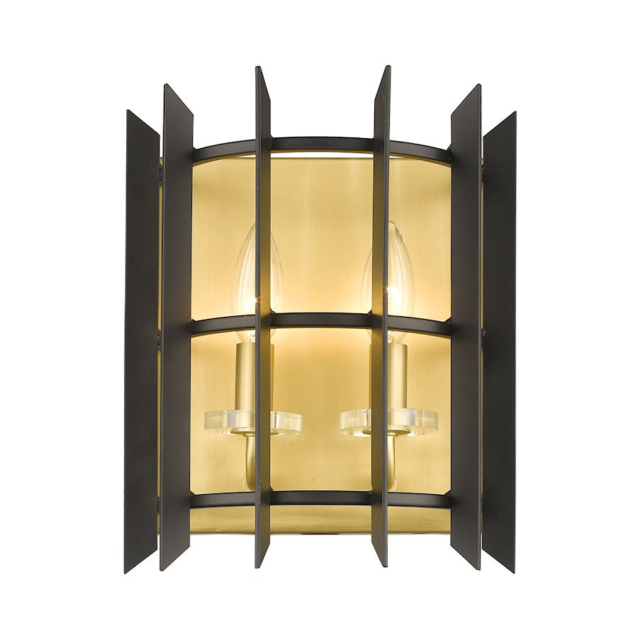 Z-Lite Haake 2 Light Wall Sconce, Satin Brass/Matte Black - 338-2S-MB-SBR