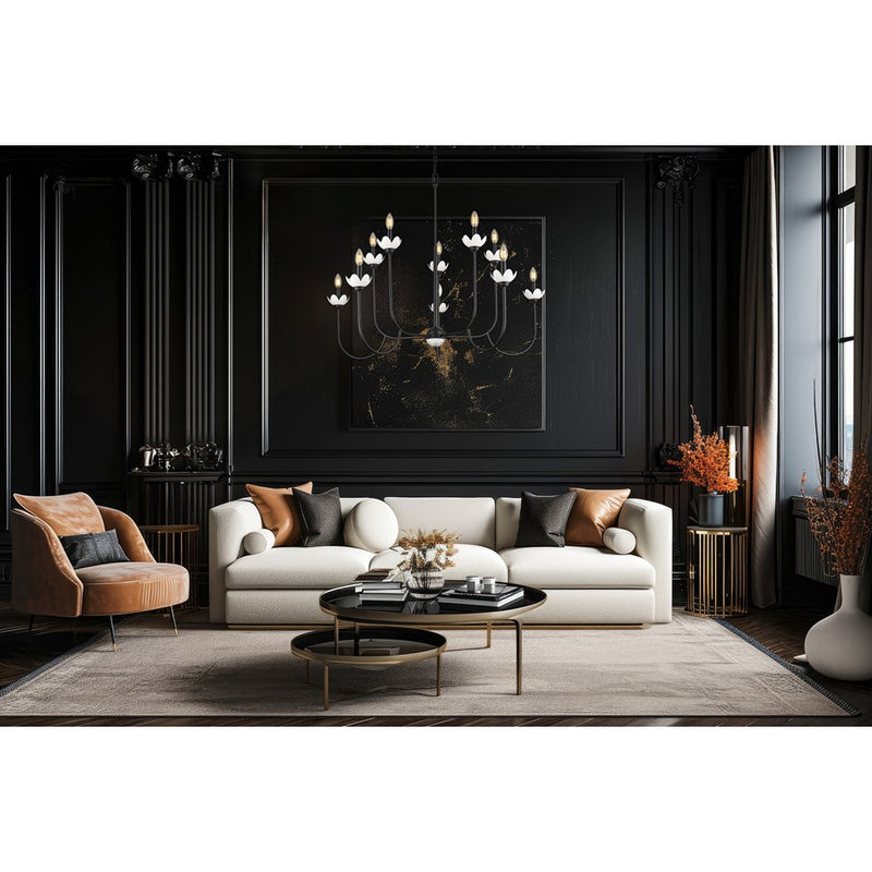 Z-Lite Allistair 10 Light Chandelier, Matte Black/Clear Ribbed
