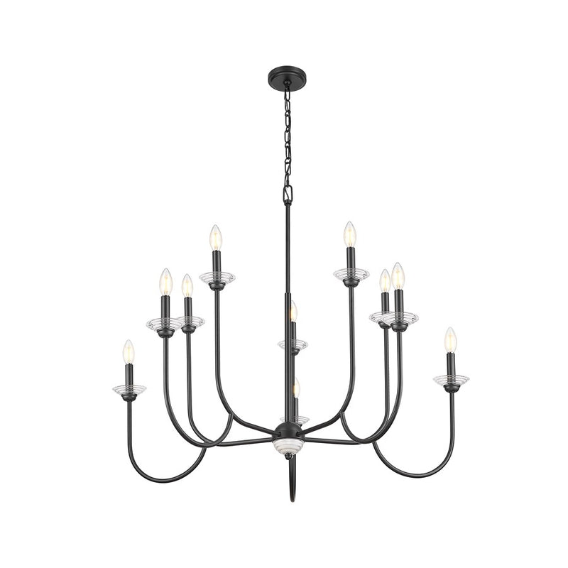 Z-Lite Allistair 10 Light Chandelier, Matte Black/Clear Ribbed