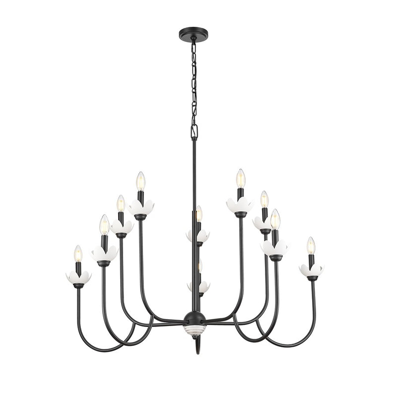 Z-Lite Allistair 10 Light Chandelier, Matte Black/Clear Ribbed