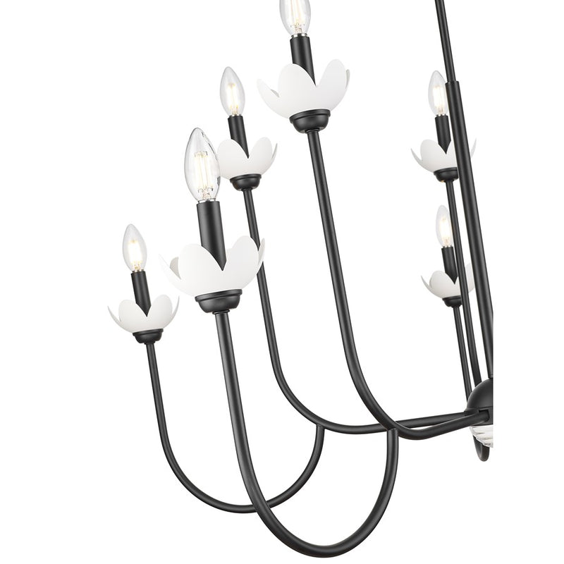 Z-Lite Allistair 10 Light Chandelier, Matte Black/Clear Ribbed